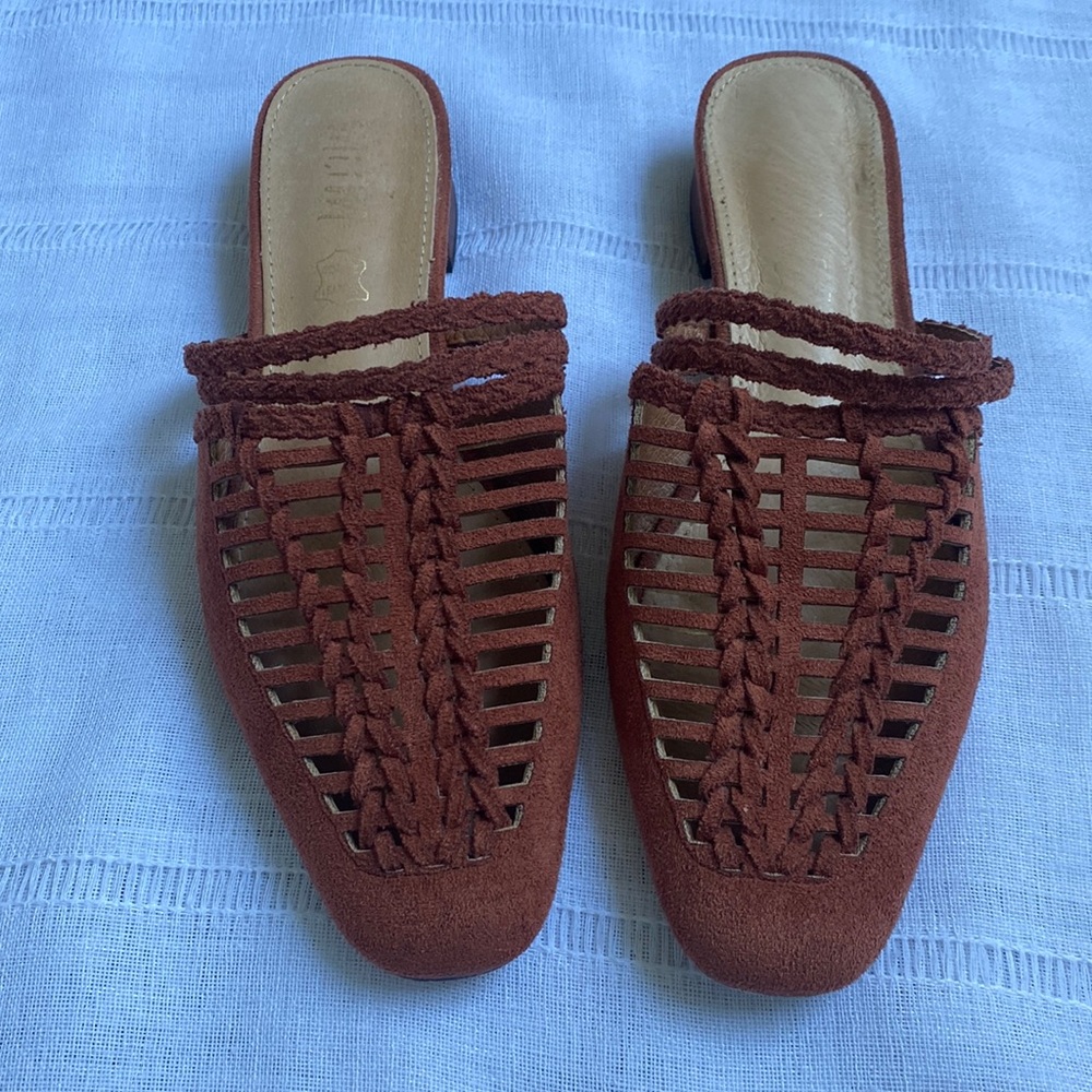 Mi.iM rust colored mule flats with almond toe.